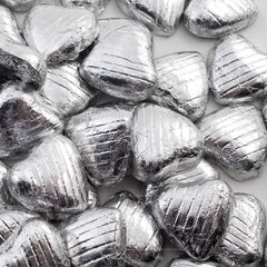 Milk Chocolate SILVER LOVE HEARTS FOIL WRAPPED Weddings Valentines Parties