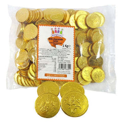 Large Milk Chocolate Gold Foiled MONEY COINS Party Bags Wedding Favours Sweets